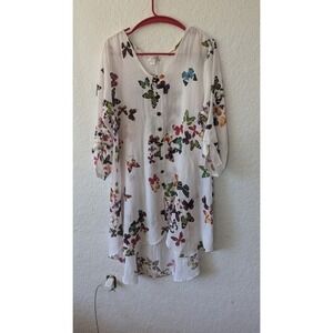 Kamana Butterfly Print Tunic Top Cover Up Button Front‎ Lightweight L